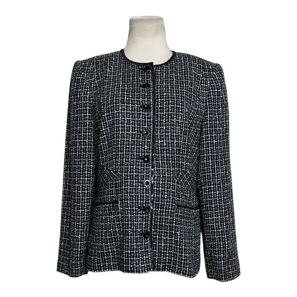 Sag Harbor shimmery black tweed sequin trim detail button blazer size 12 - Picture 1 of 10